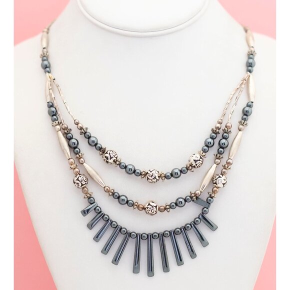 Vintage Two Tone Bohemian Elegance Bib Necklace 20 1/2 inch - P23 - Picture 2 of 3